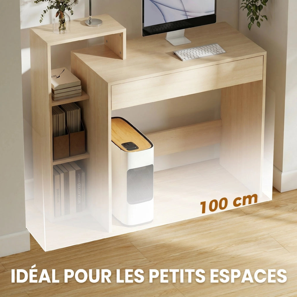Scrivania con scaffale e cassetto ¨C zephmum ¨C legno naturale 100x40x90 cm