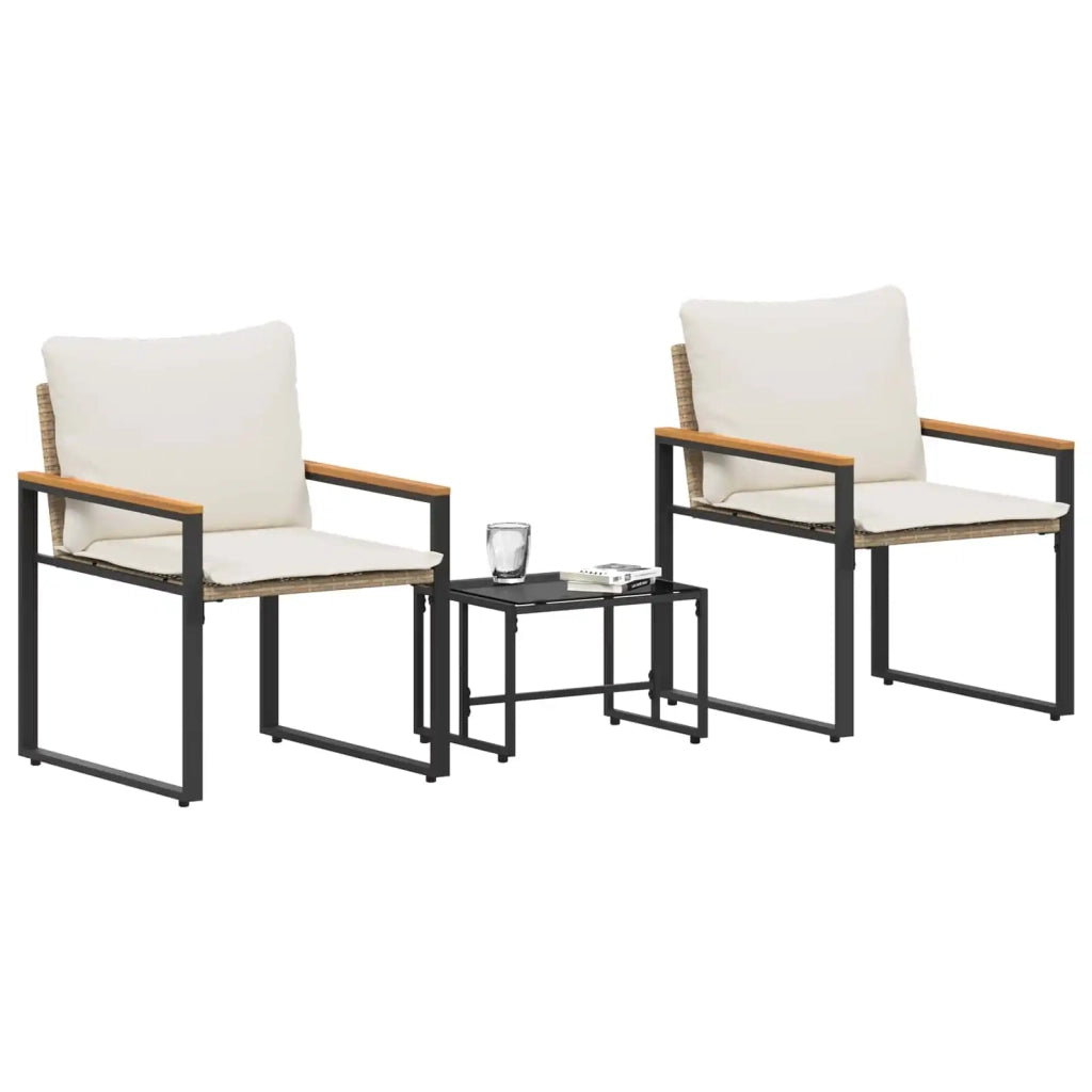 Set di Mobili con cuscino 3 pcs Beige e Bianco Crema Rattan