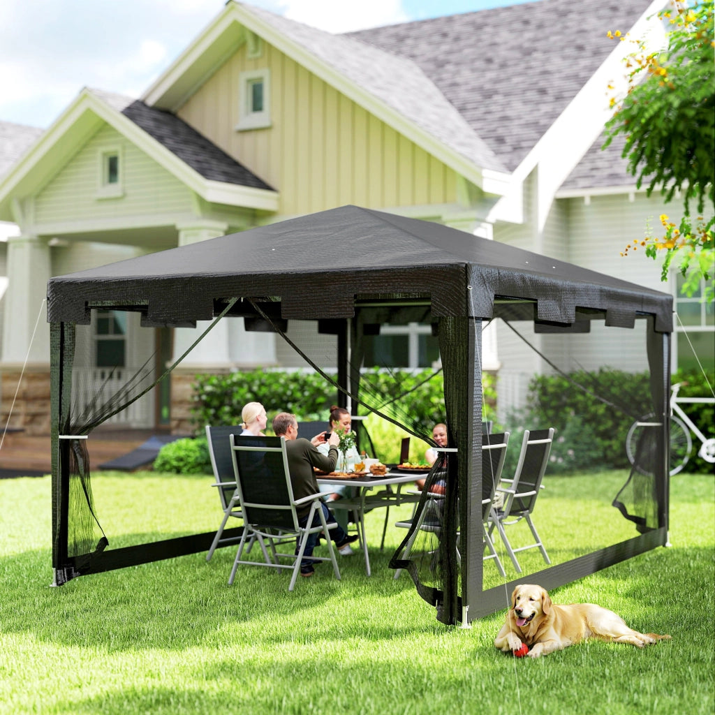 Gazebo da giardino 3x4m ¨C zephmum ¨C grigio scuro con pareti in rete e 2 porte