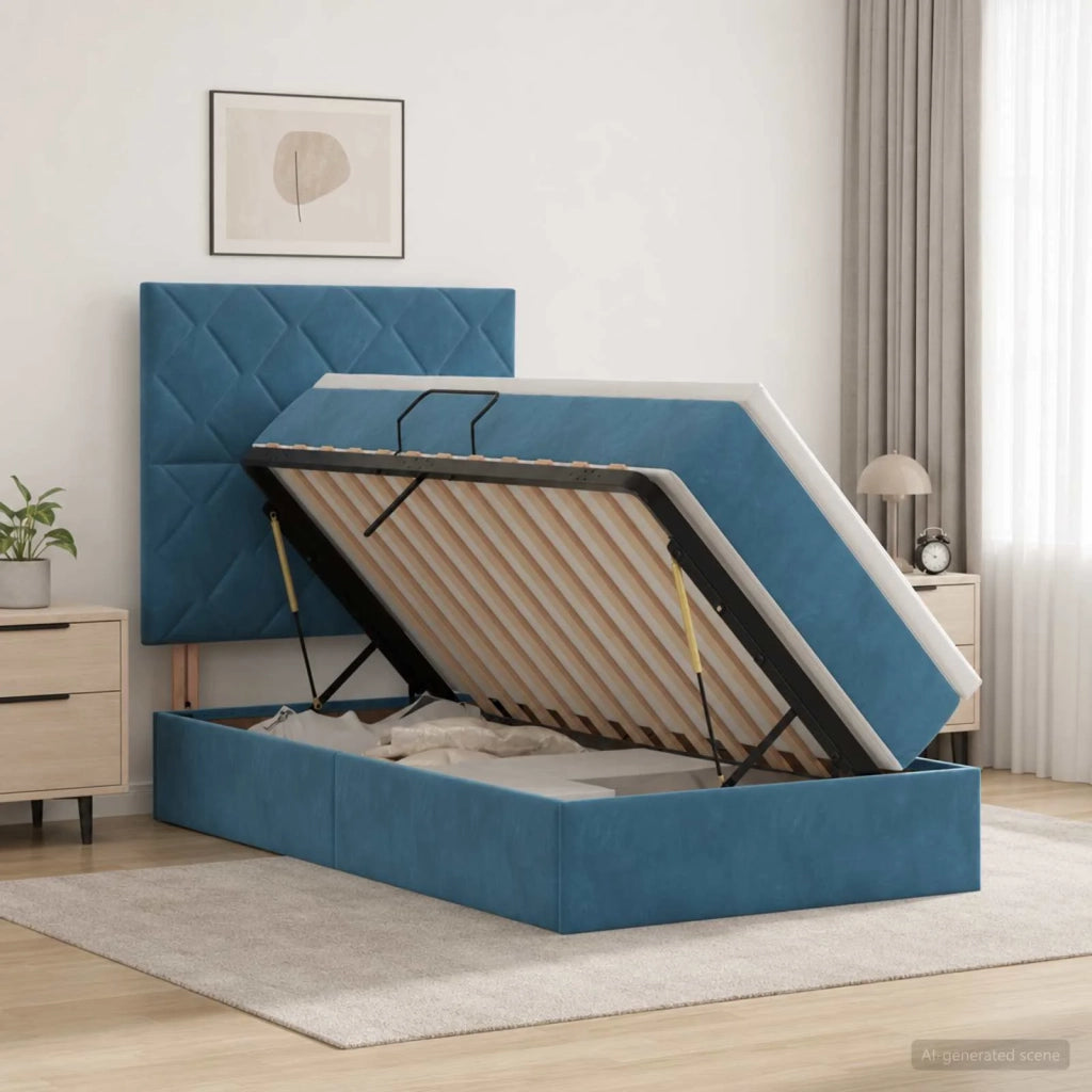 Letto con contenitore LED e materasso Blu Scuro 100 x 200 cm 3460174