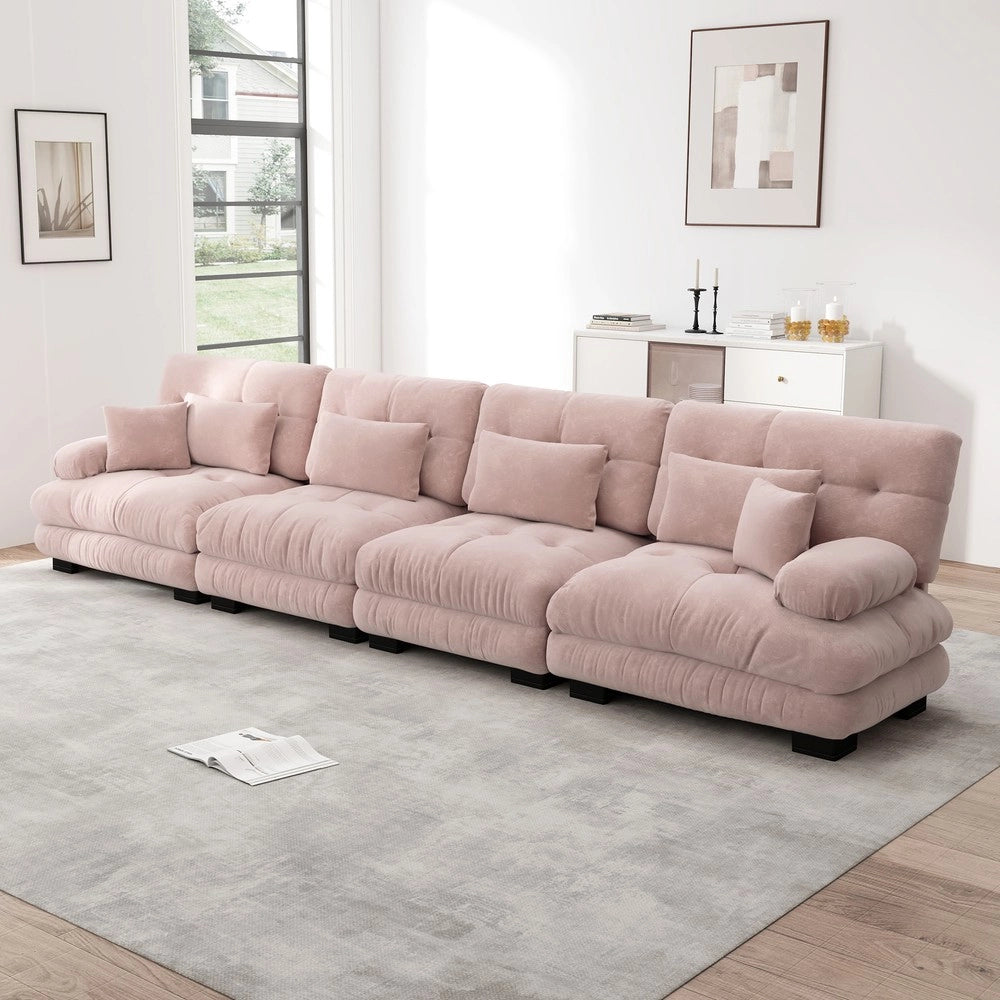 Divano letto angolare 4 posti ¨C Minimal ¨C Rosa in tessuto chenille