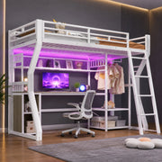 Letto a soppalco 90x200 cm con scrivania e luce, bianco