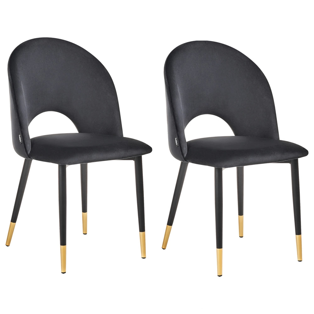 Set di 2 sedie da pranzo rivestimento in velluto Nero gambe nere glamour retrò