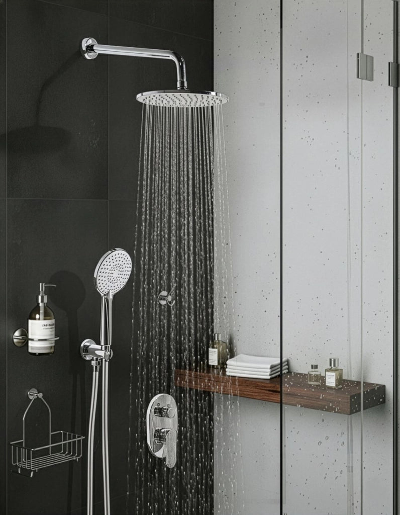 Set doccia a incasso in ottone argentato 3 modalità di getto a pioggia Funzione doccia a parete Sistema doccia a sospensione Stile moderno