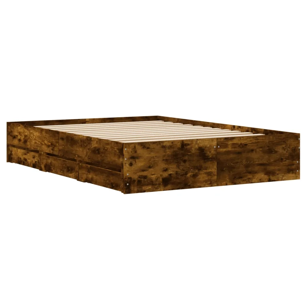 Letto matrimoniale | Letto per adulti | Giroletto con Cassetti Rovere Fumo 120x190 cm Legno Multistrato