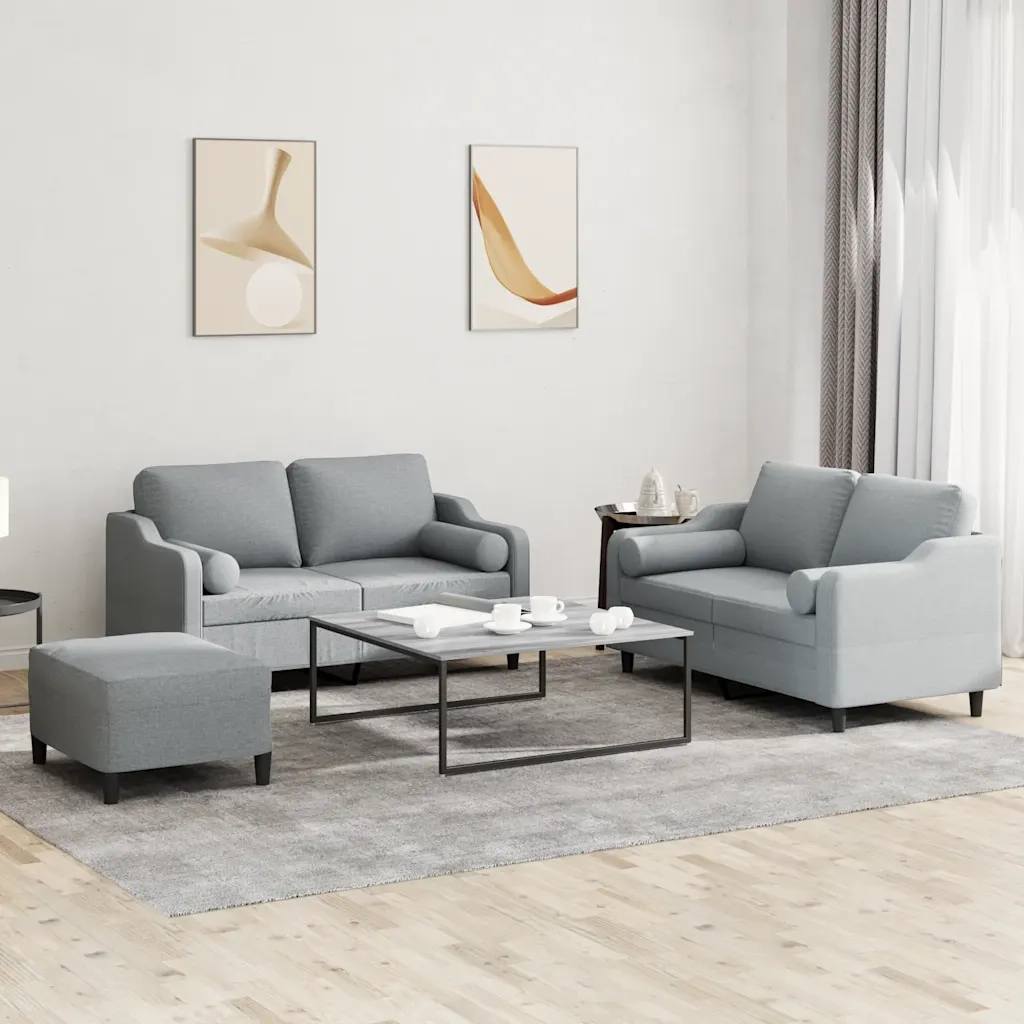 Set Divani 3 pz con Cuscini Grigio Chiaro in Tessuto 3201826
