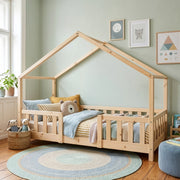 Letto per Cameretta Treviolo a Forma di Casetta in Stile Montessori 80x160 cm Naturale [en.casa]