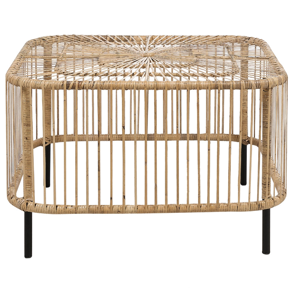 Tavolino in rattan nero naturale fatto a mano resistente ai raggi UV 67 x 67 cm stile boho interno ed esterno