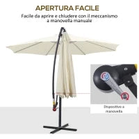 Ombrellone Decentrato da Giardino con Base a Croce Inclusa, in Metallo e Poliestere, 3x2.5 m, Beige