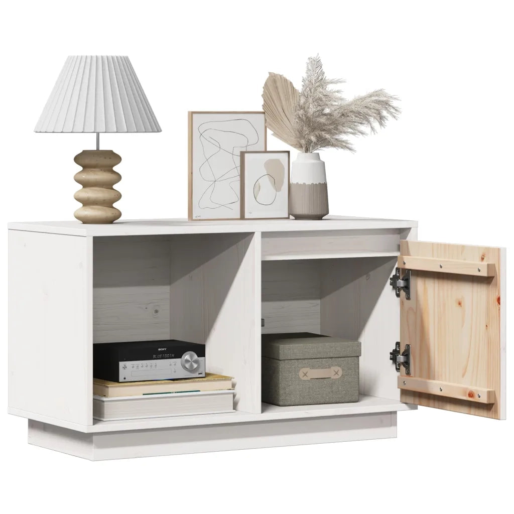 Mobile Porta TV Bianco 74x35x44 cm in Legno Massello di Pino 814335