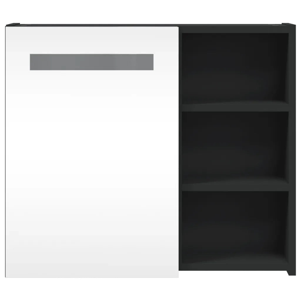 Mobiletto a specchio da bagno a parete con illuminazione a LED 60 x 13 x 52 cm ampio spazio contenitivo design elegante in legno nero 02_0047271