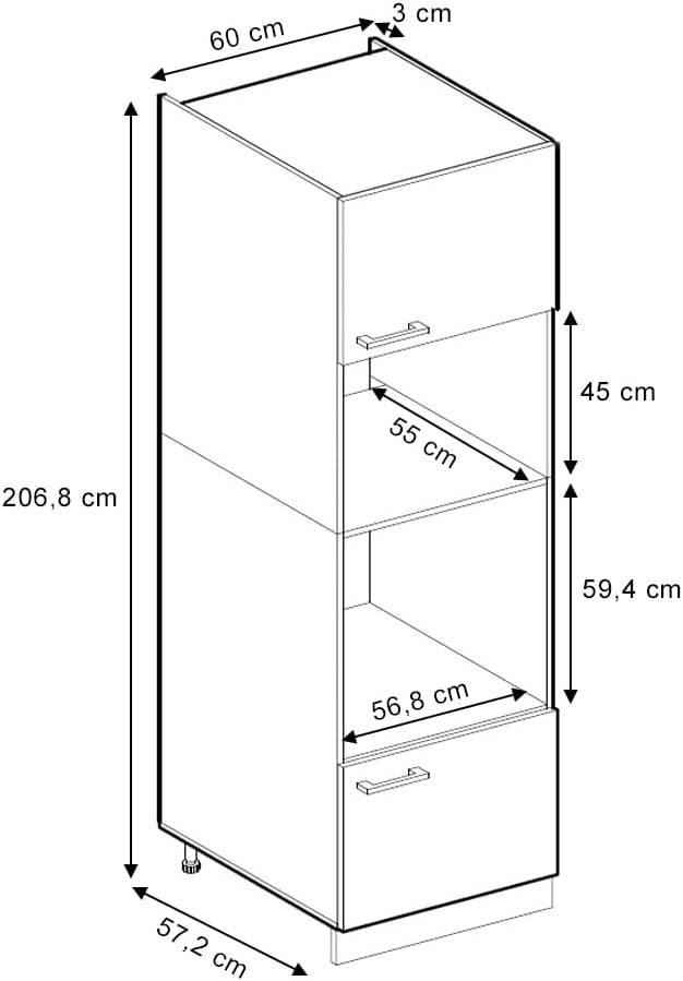 Mobile cucina microonde R-Line, Quercia dorata, 60 cm, per la libera combinazione all'interno di sistemi cucina modulari