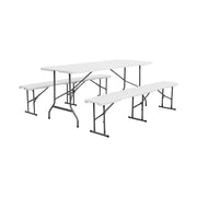 Set tavolo da ricevimento pieghevole in plastica con 2 panche, bianco