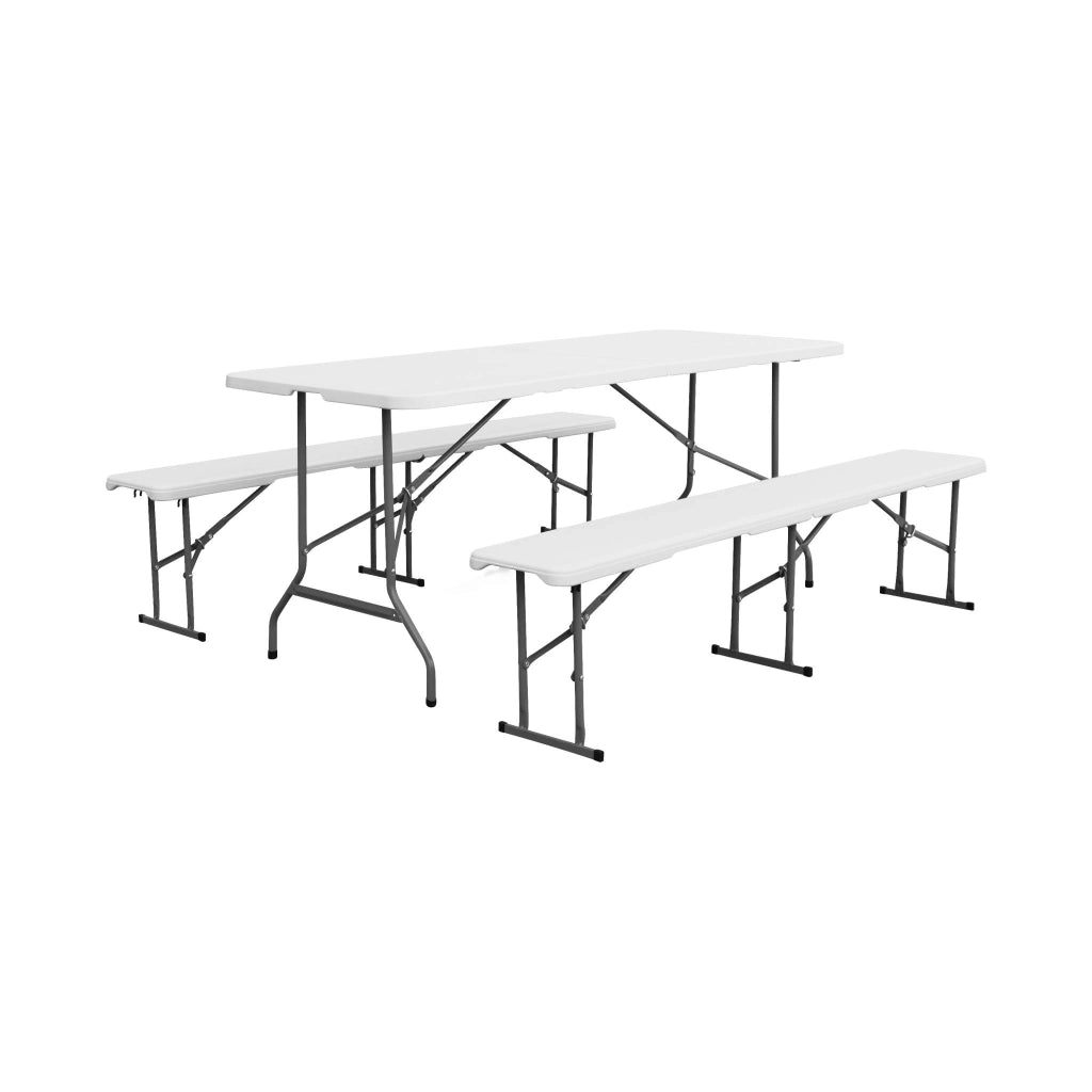 Set tavolo da ricevimento pieghevole in plastica con 2 panche, bianco