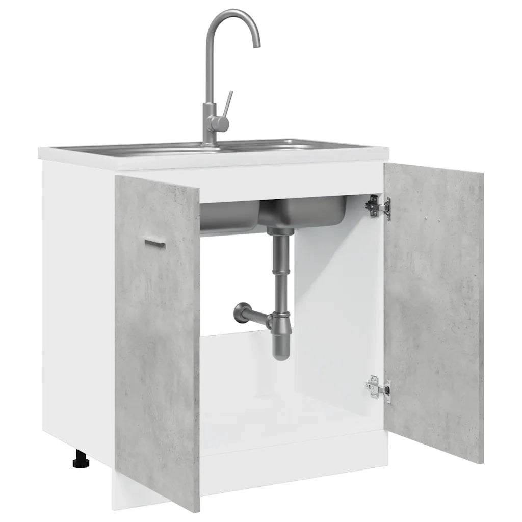 Armadio per Lavabo "Lyon"-Mobiletto da bagno Grigio Cemento 80x46x81,5 cm in