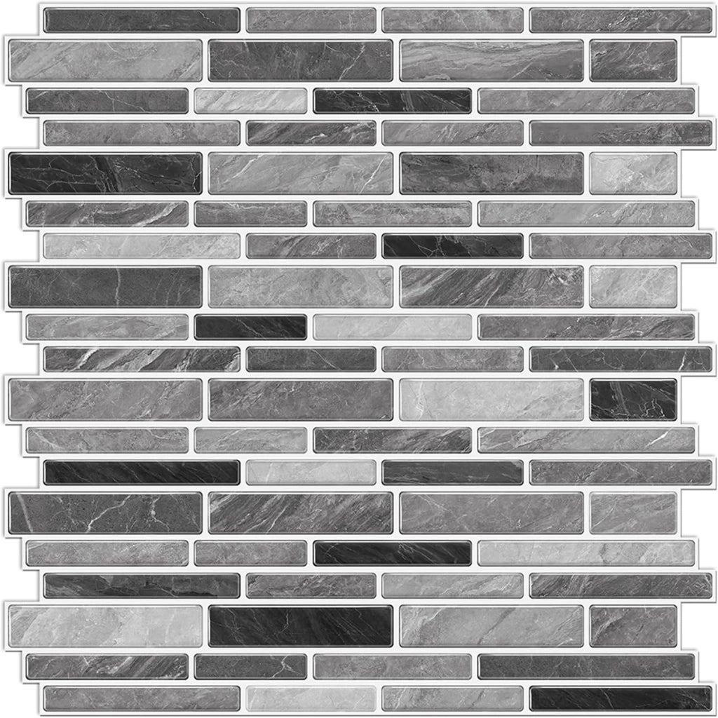 12 fogli di piastrelle autoadesive da 30,5 x 30,5 cm, per cucina, paraschizzi, in vinile, per cucina, paraschizzi, bagno, lavanderia (nero e grigio)
