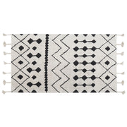 Tappeto cotone bianco sporco e nero 80 x 150 cm motivo geometrico nappe moderno orientale nappe