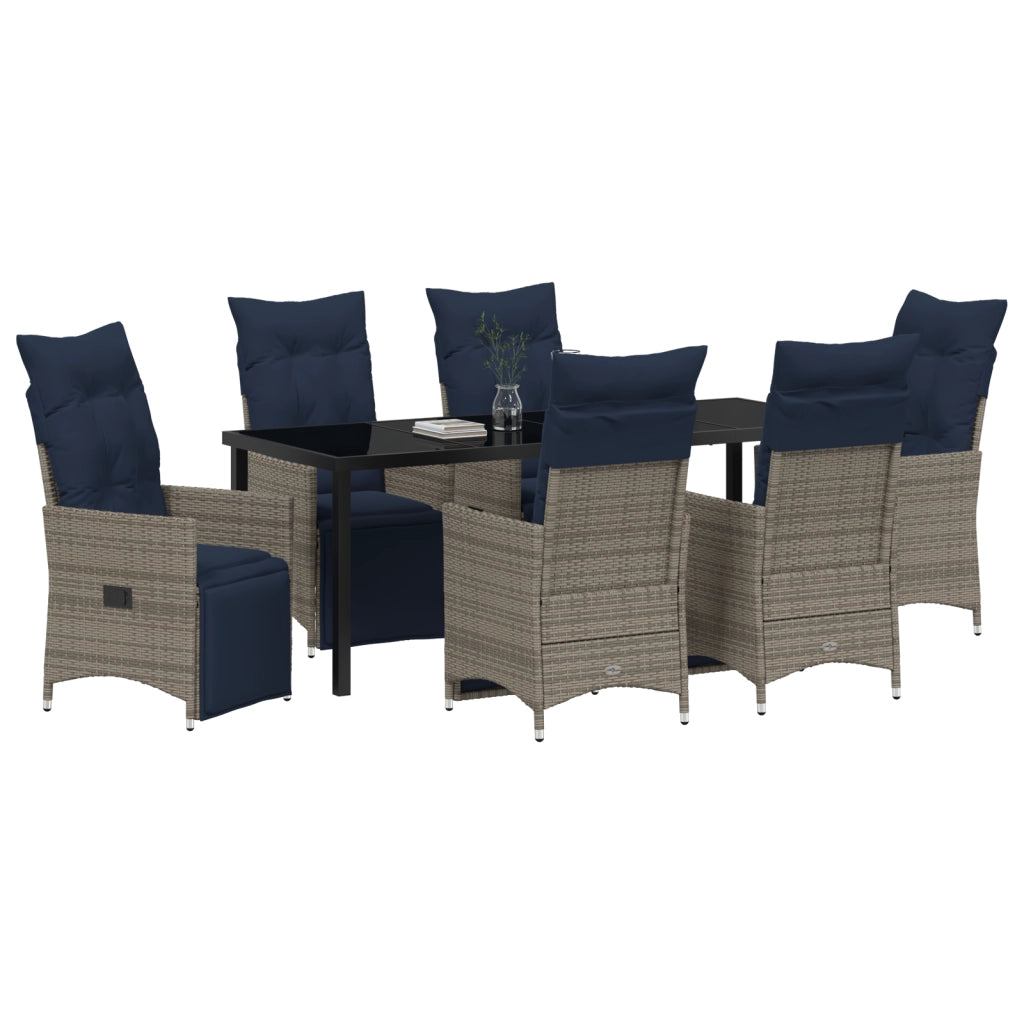 Set da Pranzo Giardino 7 Pezzi con Cuscini Rattan Polipropilene Grigio