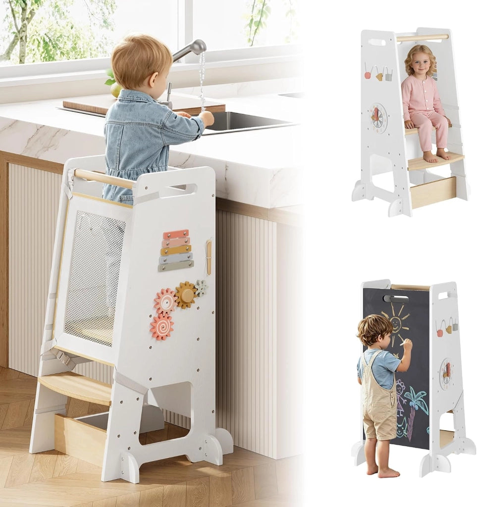 Torre di apprendimento per bambini; torre di osservazione in legno di betulla con attivit   educative; 90x56x50 cm; per cucina e bagno