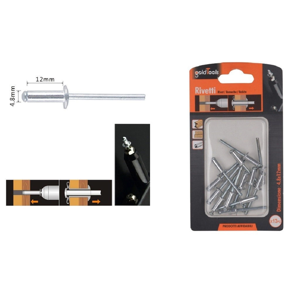 Trade Shop - Set 13pz Rivetti Rivetto 4.8x12mm Accessori Bricolage Ferramenta Fai Da Te 90821 -