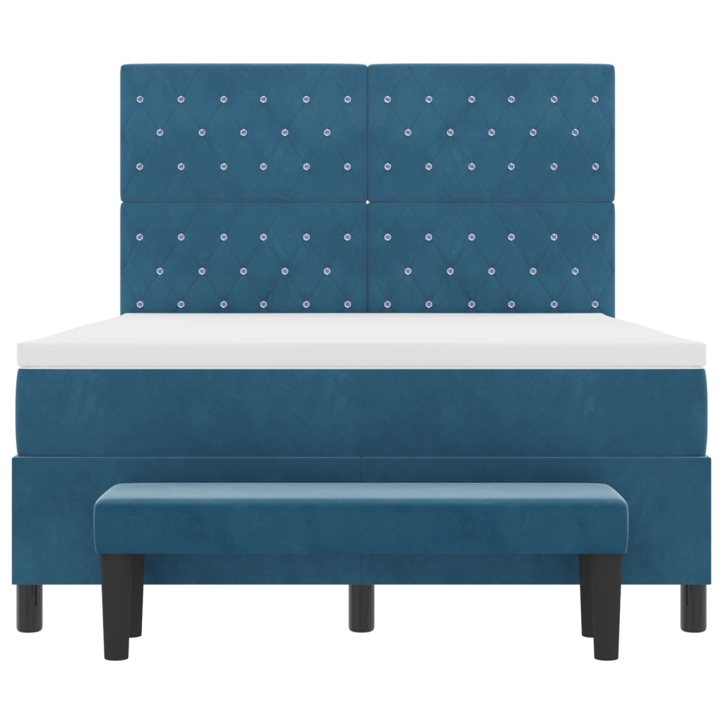 Letto contenitore con materasso e panca blu scuro 140x190 cm velluto