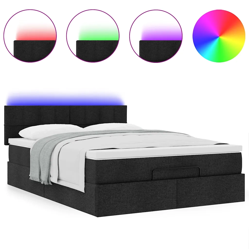 vidaXL Pouf Letto con Materasso e LED Nero 140x190 cm