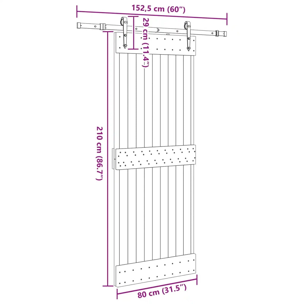 Porta scorrevole NARVIK Naturale e Nero 80 x 210 cm (152,5 cm)