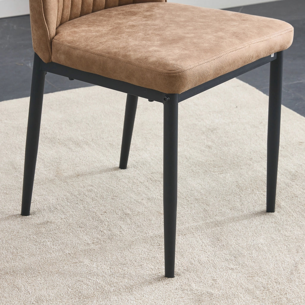 Set 4 Sedie da Pranzo ¨C MINIMAL ¨C Tessuto Tecnologico Marrone, Gambe in Metallo Nero