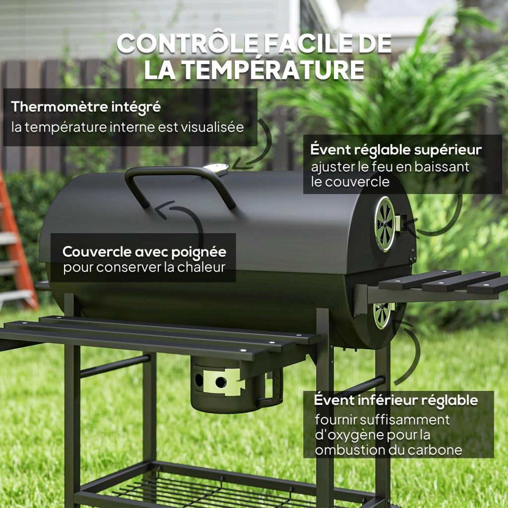 Barbecue a carbone con griglia e tavolino pieghevole ¨C zephmum ¨C 114x65x95 cm nero