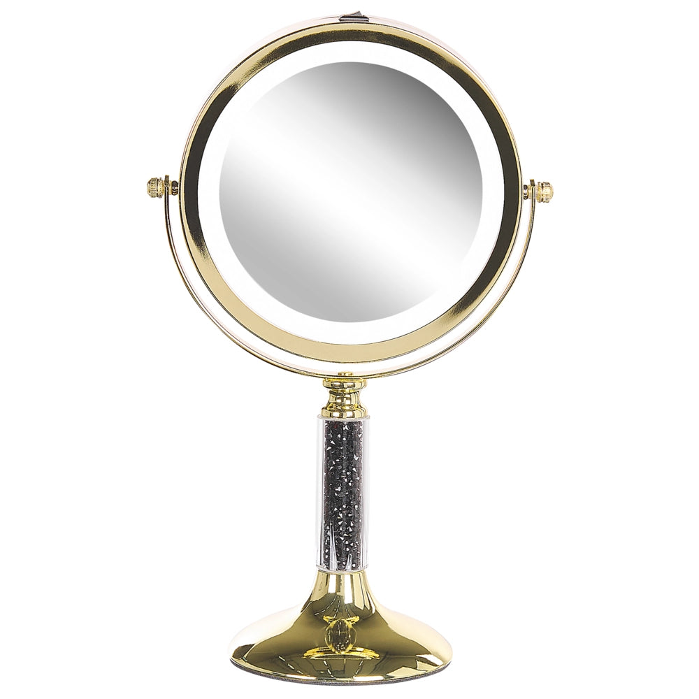 Specchio da tavolo double face per trucco a LED metallo dorato ø 13 cm 1x / 5x