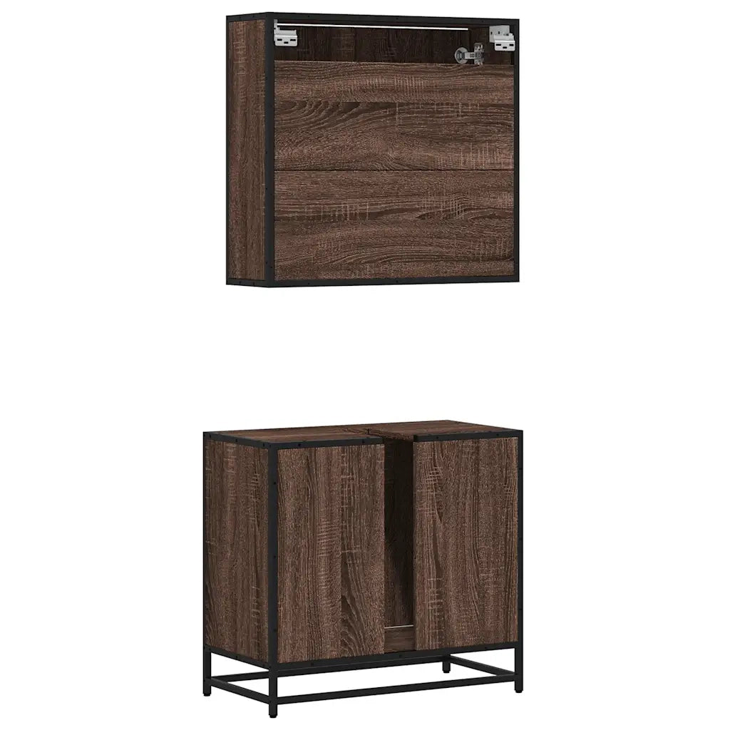 Set Mobili da Bagno 2 pz Rovere Marrone in Legno Multistrato