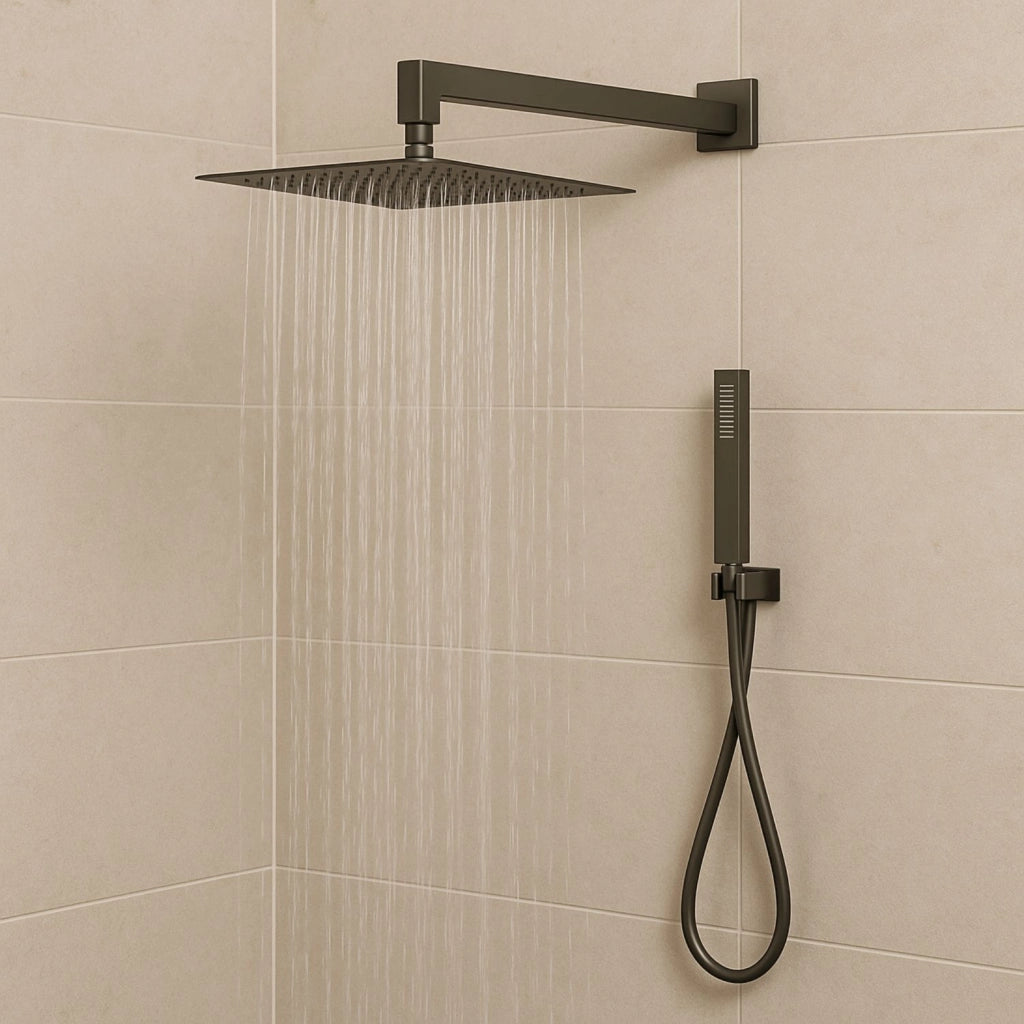 Set per doccia soffione quadro in acciaio inox 25x25 millimetri canna di fucile *** finitura- canna di fucile, confez...