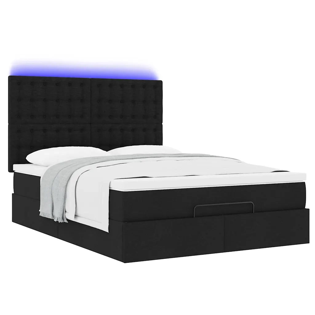 Struttura Letto Pouf con Materasso Nero 140x200 cm in Tessuto 3314178