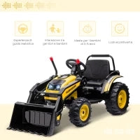 Escavatore Cavalcabile per Bambini a Batteria 6V con Doppio Motore, Velocità 1.5-2.5 km/h, Ruspa Giocattolo per Bambini di 3-5 Anni con Suoni e Luci, 132x62x65 cm, Giallo