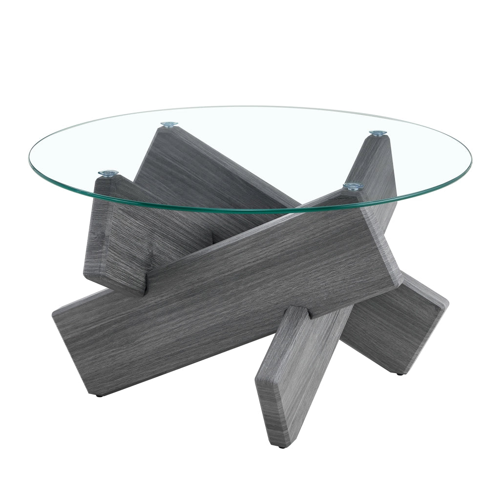 Tavolino da salotto rotondo - Zephmum- 79cm diametro- MDF + vetro- Multi-colore