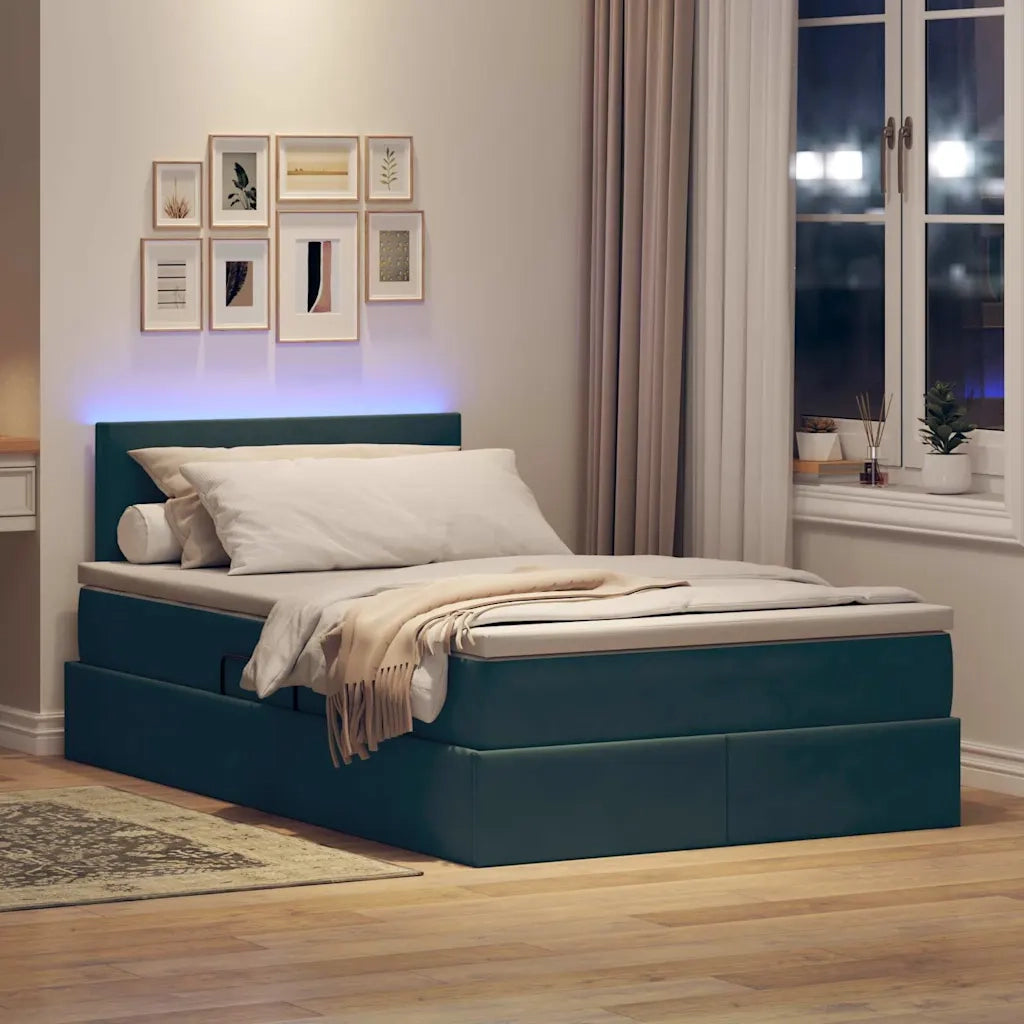 Letto con contenitore e LED Verde Scuro 120 x 200 cm Velluto 3371328