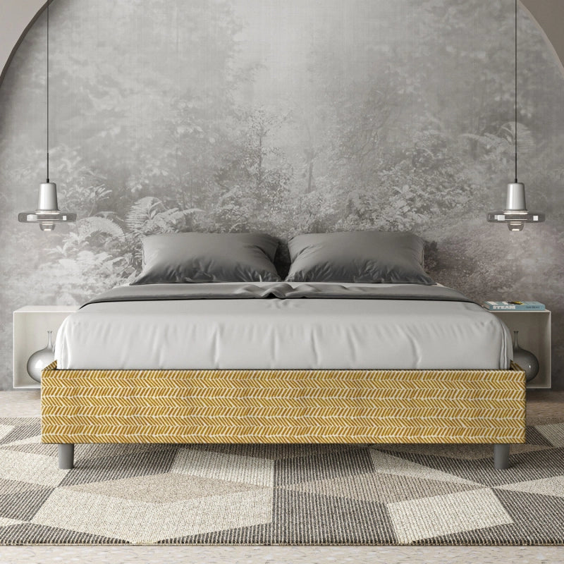 Letto Sommier imbottito Matrimoniale 160x210 cm tessuto Aragona Azelia - Con rete,Giallo