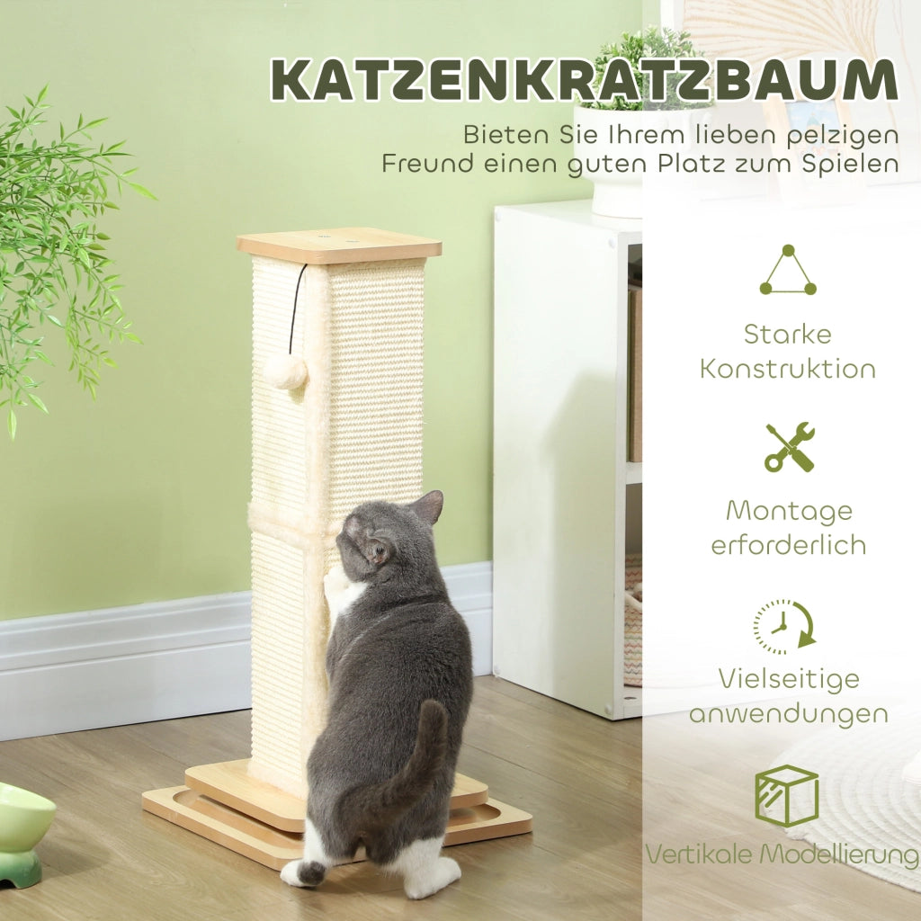 Tiragraffi per gatti 3 in 1 con gioco, palla e sisal ¨C zephmum ¨C effetto quercia/crema 34x34x67
