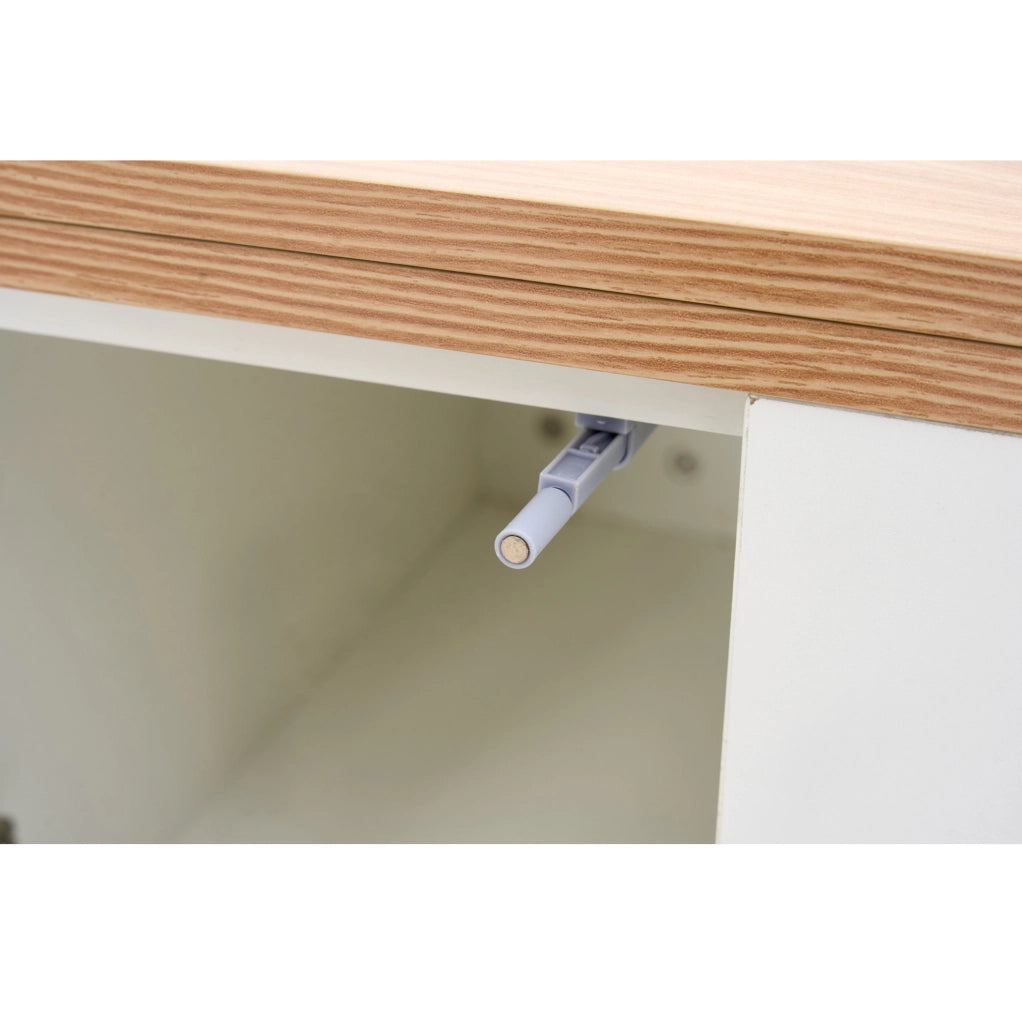 Tavolino da salotto con doppio piano sollevabile e vano contenitore; 100 x 50 x 55;5 cm; bianco e legno