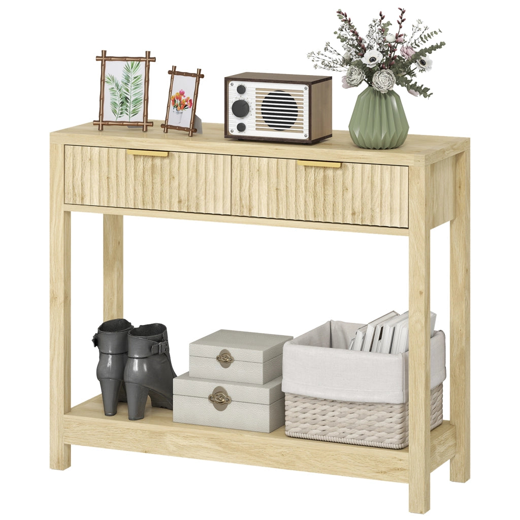 Consolle ingresso 90cm con 2 cassetti ¨C Xylo ¨C legno naturale 90x35x80