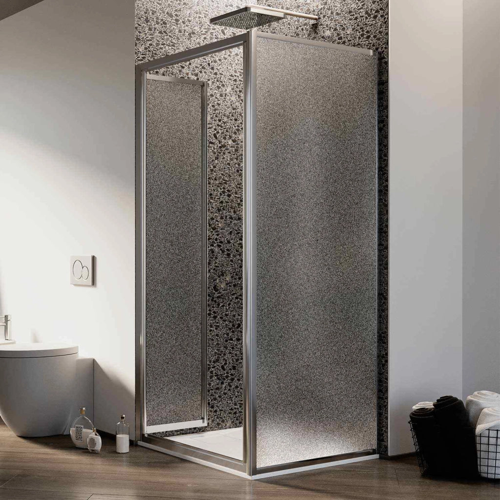 Box Doccia Angolare 75x100CM H185 Cristallo Stampato C Fisso+Saloon 2 Ante Battente 100 mod. Clint