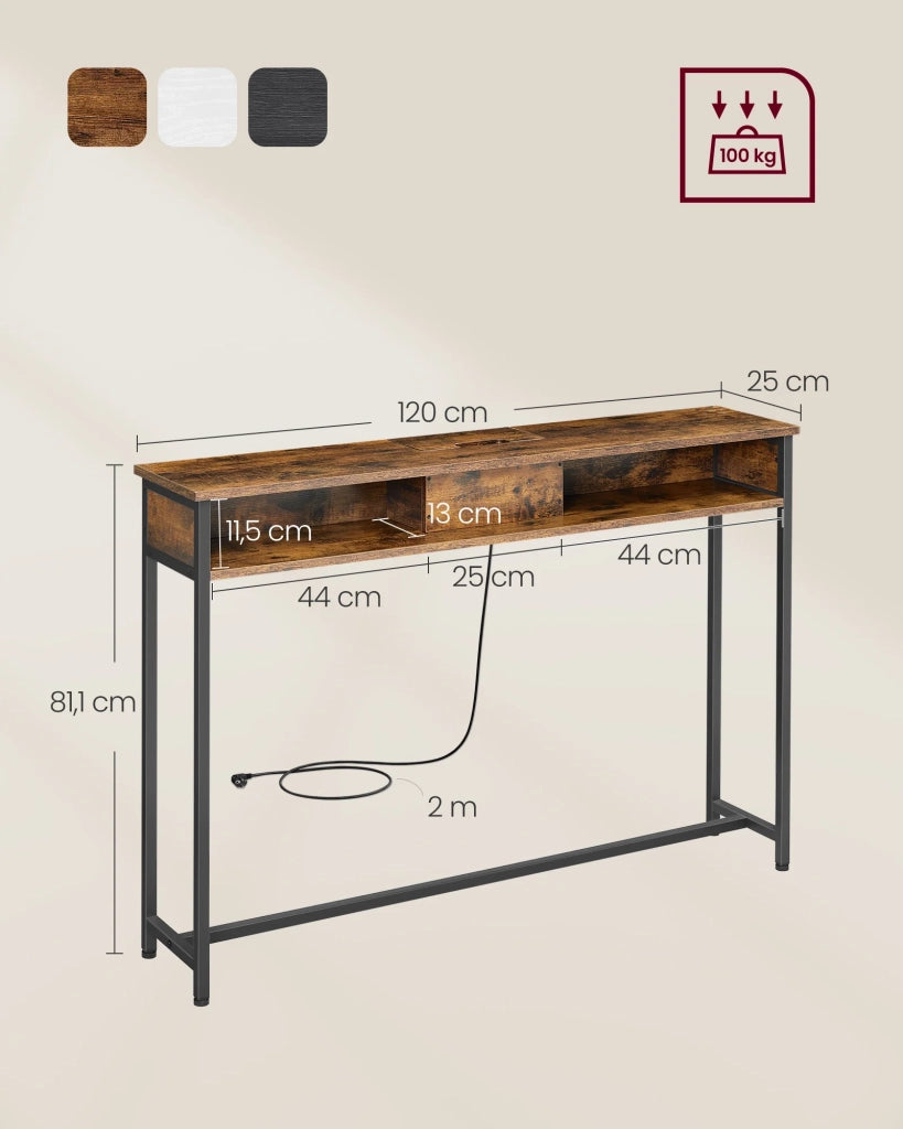 Consolle sottile con multipresa 25 x 120 x 81,1 cm tavolino da divano con 2 scomparti spazio nascosto salvaspazio per ingresso o soggiorno 12_0007503