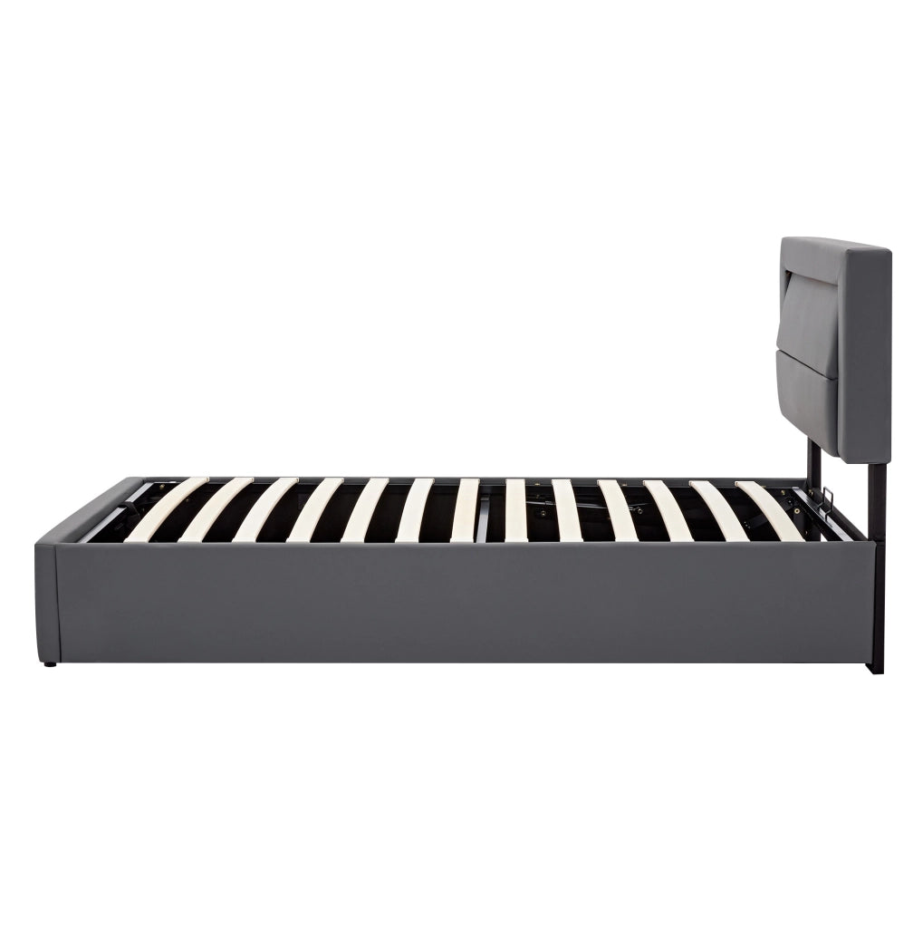 Letto imbottito con USB; LED e contenitore; per materasso 90x190 cm; PU grigio