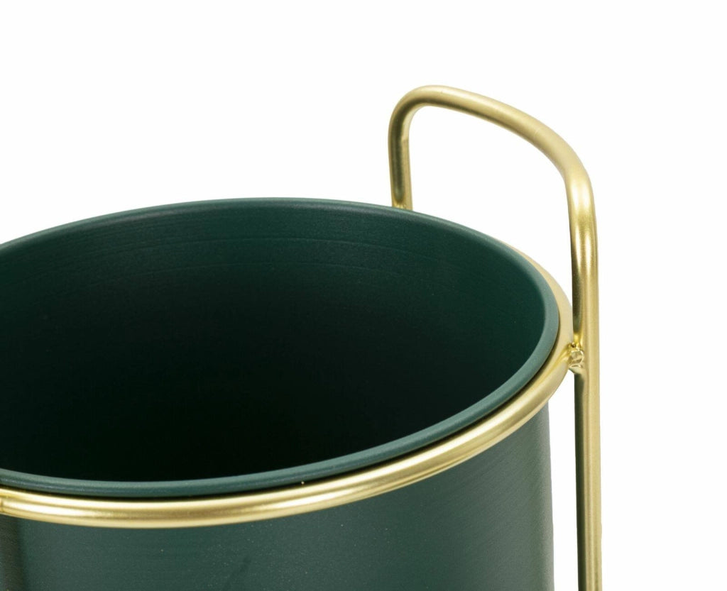Set di 2 portavasi Rangone, Complemento d'arredo, Articolo decorativo, Accessorio d'arredo, 24x24 h70 cm, Verde e Oro