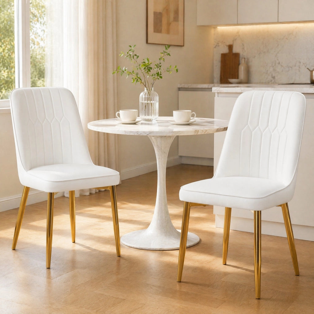 Sedia da pranzo 1 Pezzo con Schienale Ergonomico e Gambe in Metallo, Metallo e Similpelle PU Bianco