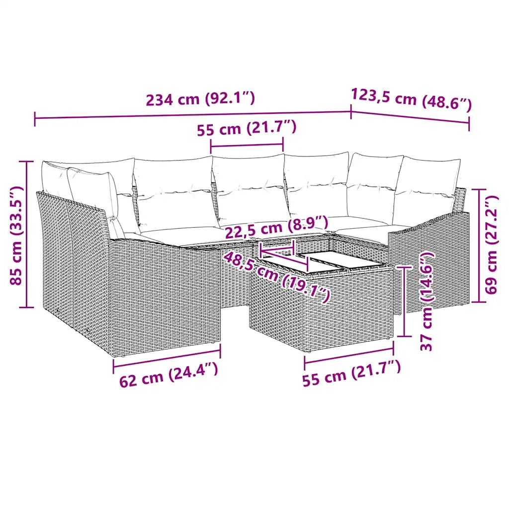 Set di divani con cuscino 7 pcs Grigio chiaro polyrattan 3346622