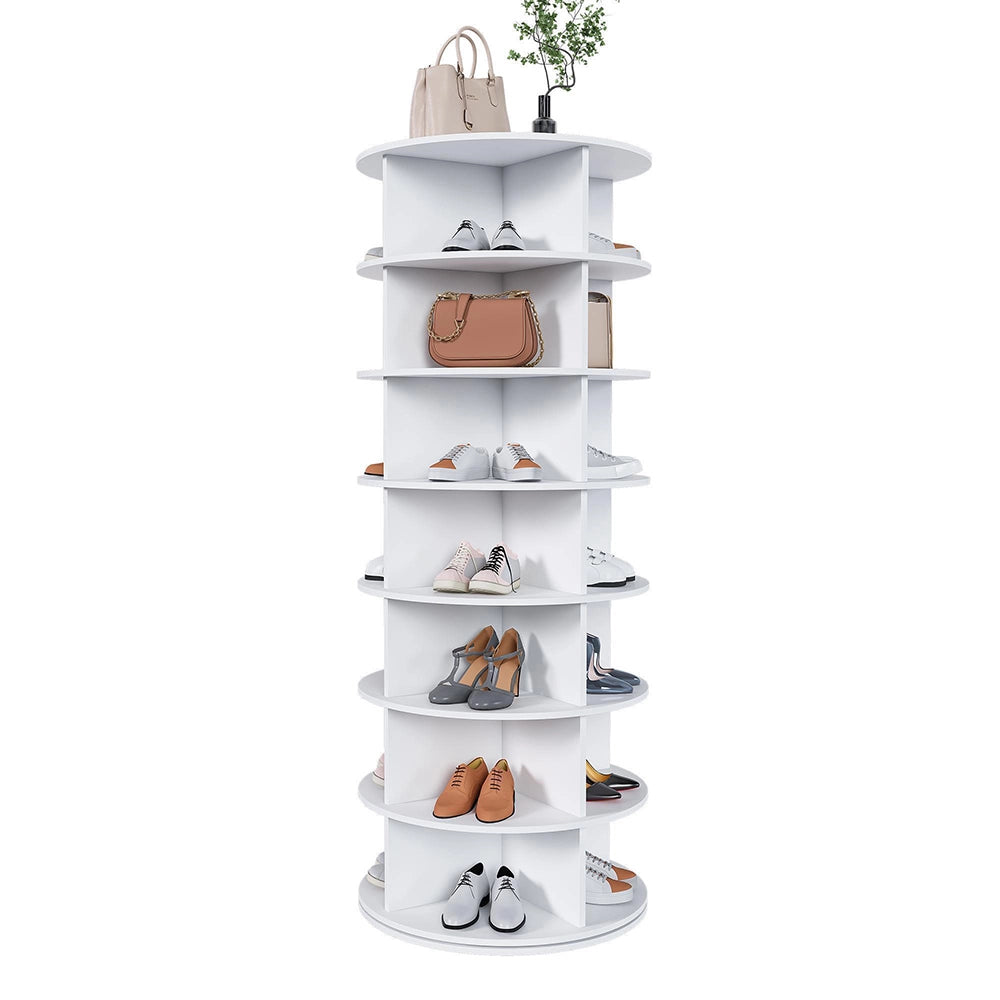 Scarpiera girevole 7 livelli 60x60x161 cm - Xylo - ruota 360°, per 28 paia, ingombro ridotto, bianca