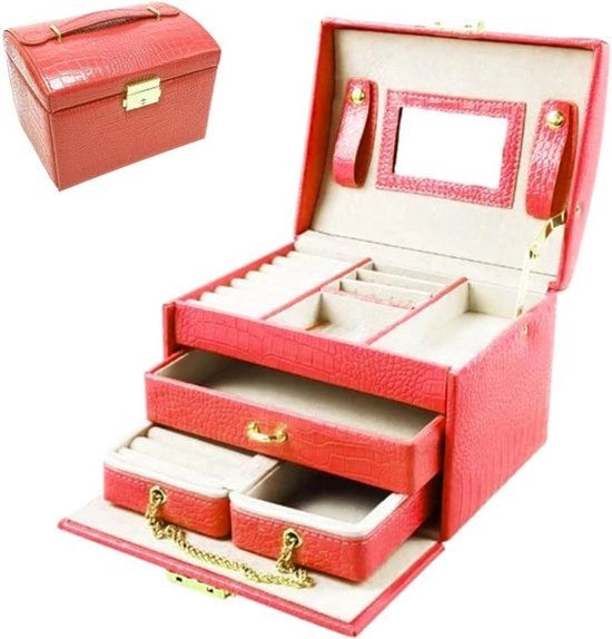 Porta gioielli con 3 livelli e piccola scatola per gioielli portatile per viaggi - pelle artistica e imbottitura soffice - orecchini anelli bracciali collane catenine - contenitore per gioielli - chiavi