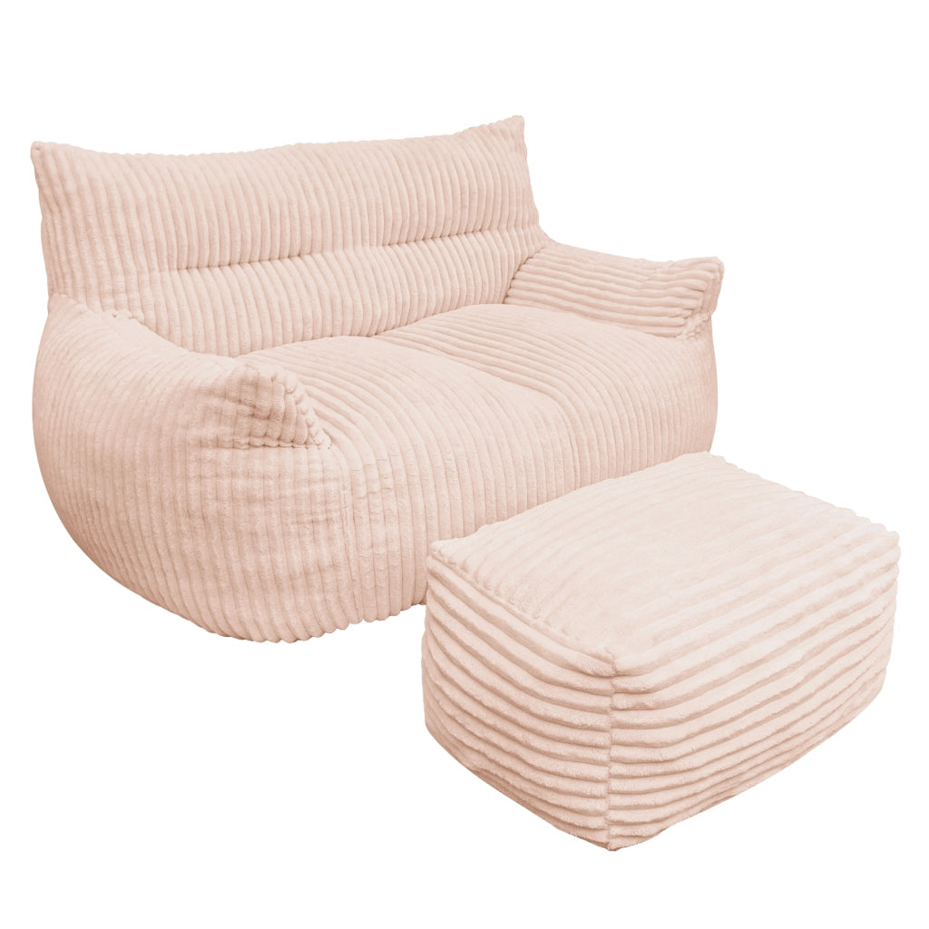 Poltrona pouf oversize in flanella rosa, ergonomica e imbottita, senza montaggio