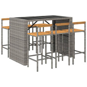 Set da bar da giardino 7 pezzi mobili da esterno per patio polyrattan grigio/legno massello di acacia 02_0013488